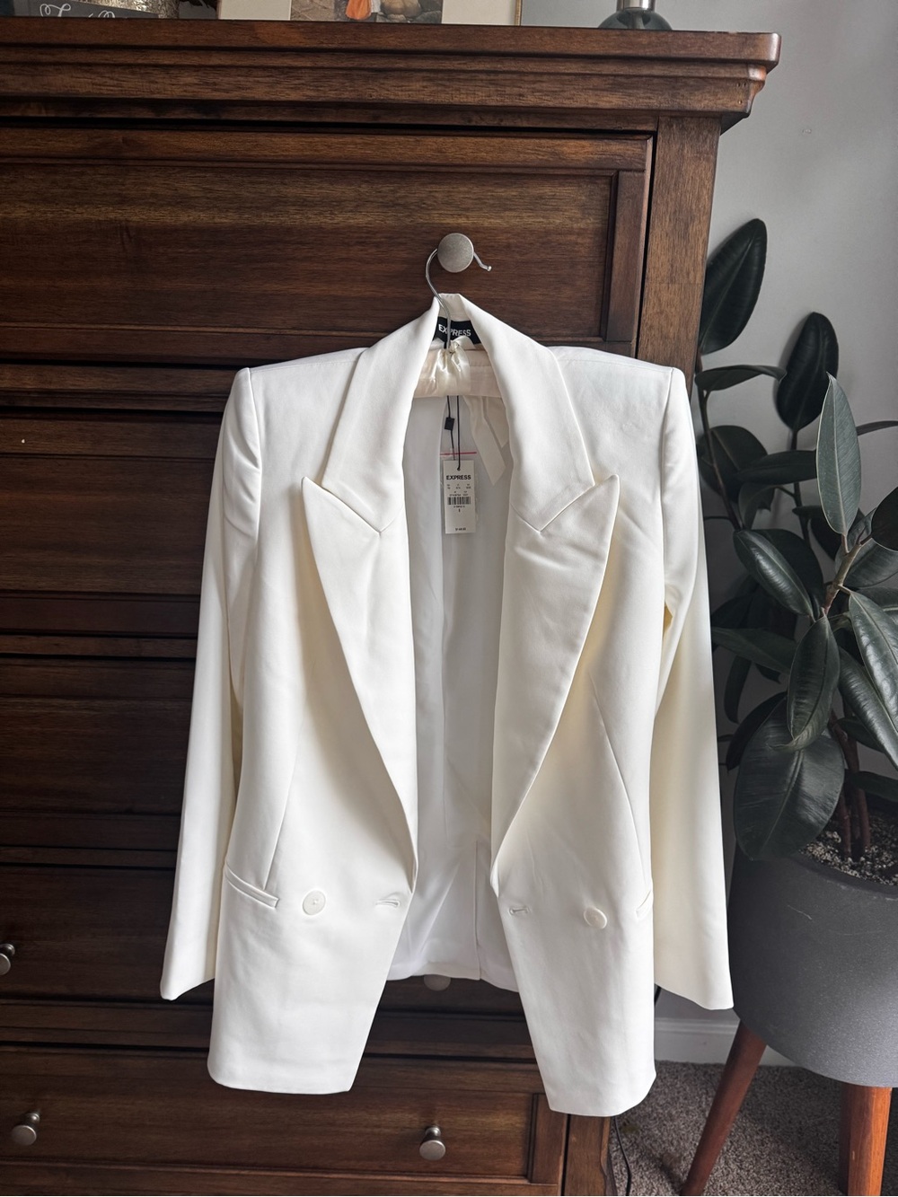Express Women's White Double-Breasted Blazer Jacket